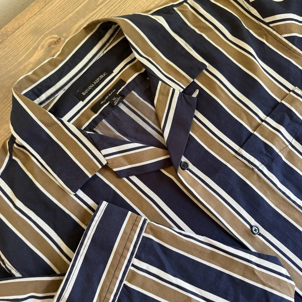 Banana Republic Men's XL Untucked Slim Fit Striped Long Sleeve Button Up Shirt